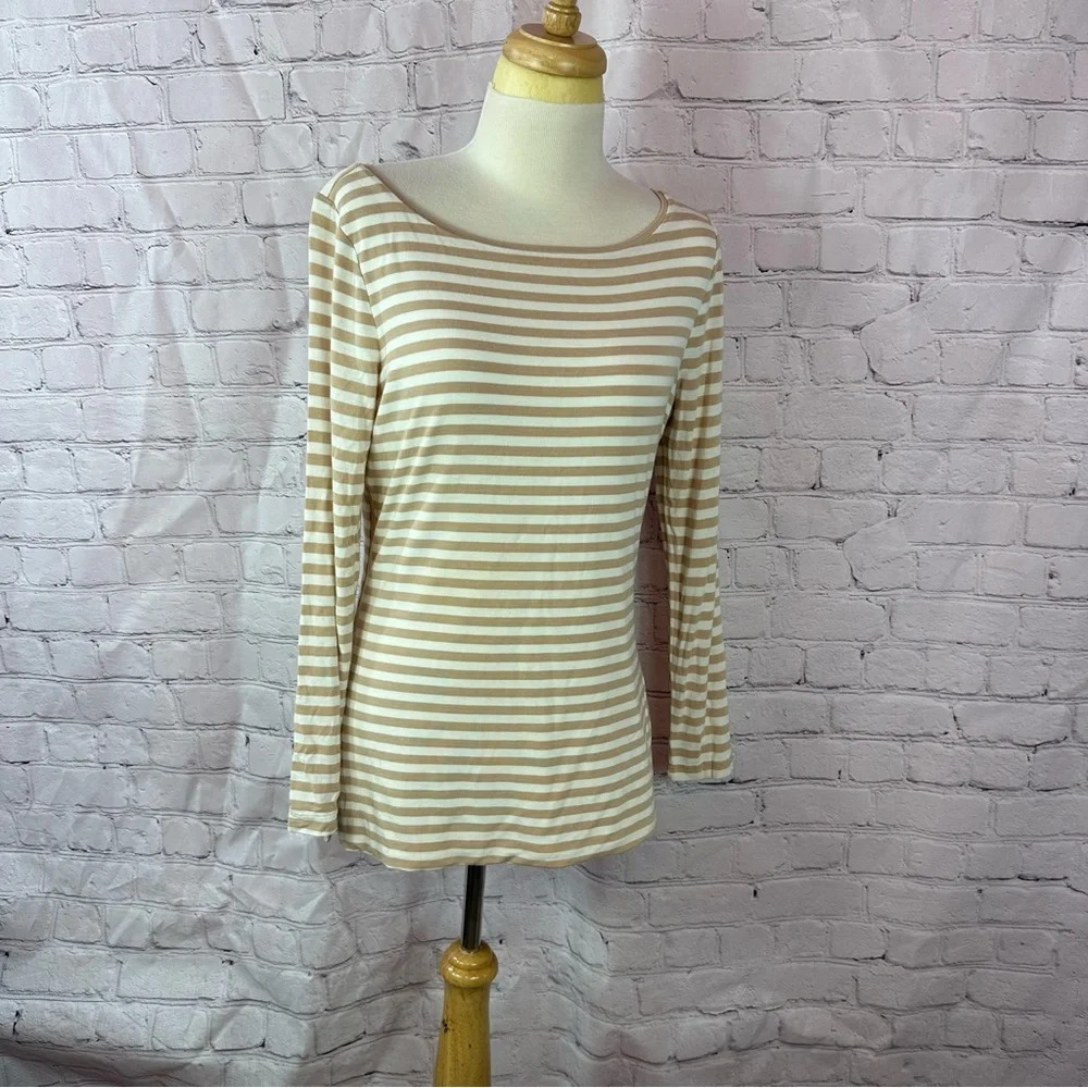 white house black market WHBM striped tee tunic women M neutral minimalist layer